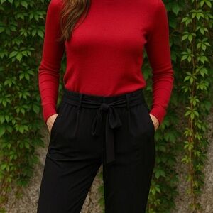 NEIMAN MARCUS Self-Belted Black Viscose Trousers, S